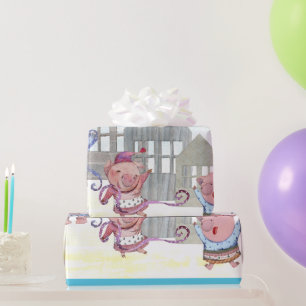Three Little Pigs with their Houses    Wrapping Paper