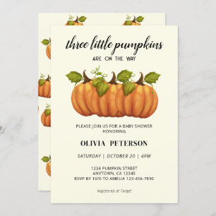 Three Little Pumpkins Triplets Fall Baby Shower Invitation