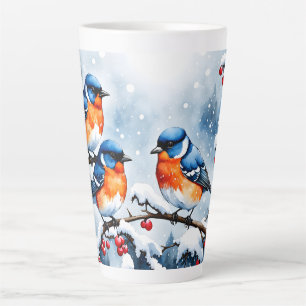 Three Little Songbirds and Red Berriess Latte Mug