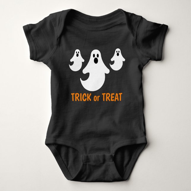 Three Little Trick Or Treat Ghosts Baby Bodysuit (Front)
