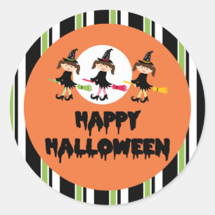 Three Little Witches Happy Halloween Classic Round Sticker
