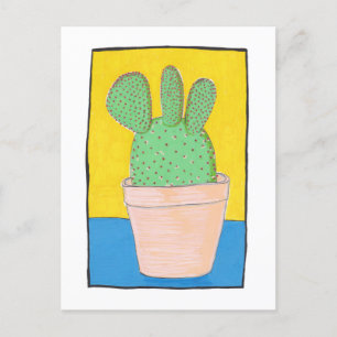 Three lobed cactus, red spikes, art postcard