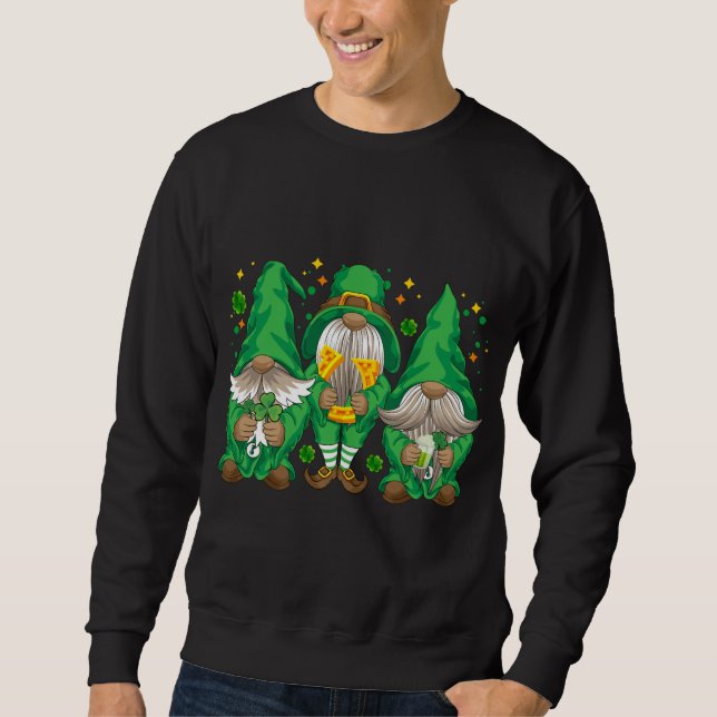 Three Lucky Gnome Shamrock Beer Drinking Saint Pat Sweatshirt (Front)