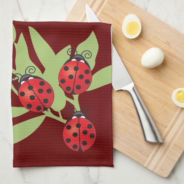 Three Lucky Ladybugs Tea Towel (Quarter Fold)