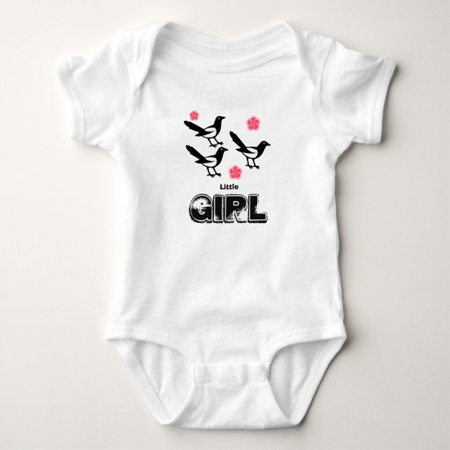 Three magpies baby little girl bodysuit vest pink (Front)