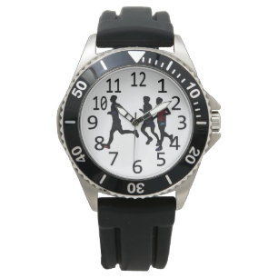 Three male runners running custom watches