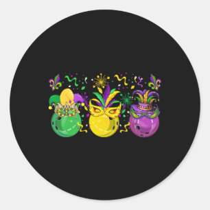 Three Mardi Gras Bowling By Masked Jester Hats Par Classic Round Sticker