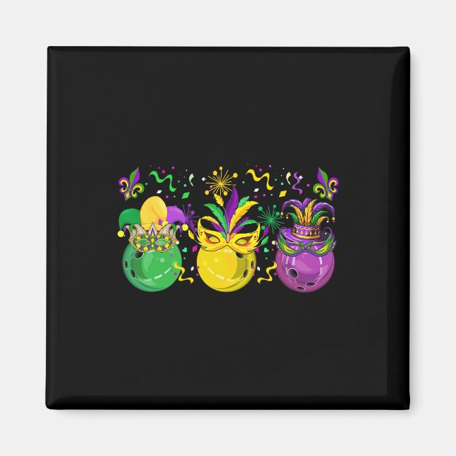 Three Mardi Gras Bowling By Masked Jester Hats Par Magnet (Front)