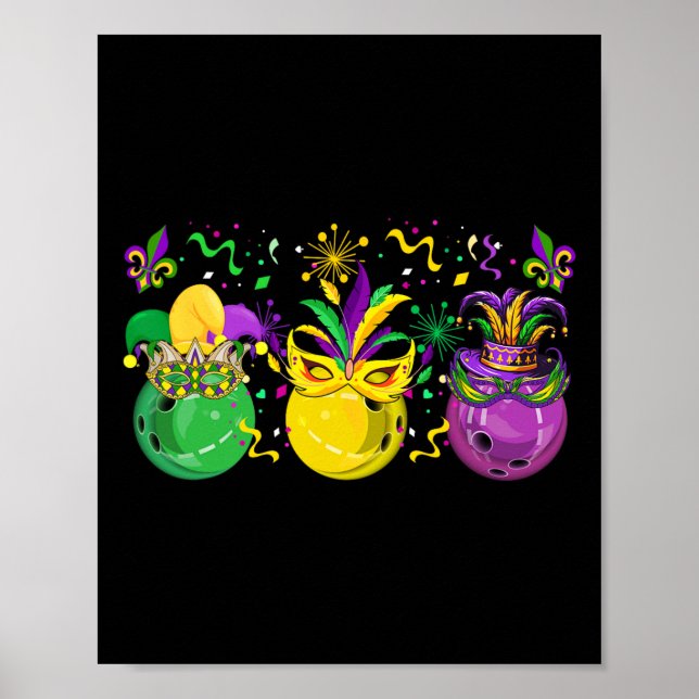 Three Mardi Gras Bowling By Masked Jester Hats Par Poster (Front)