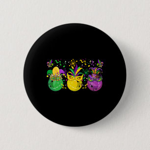 Three Mardi Gras Bowling Masked Jester Hats Parade 6 Cm Round Badge