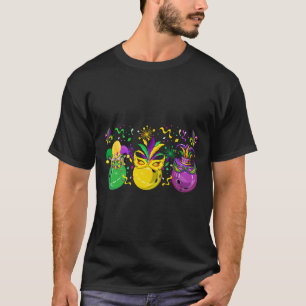 Three Mardi Gras Bowling Masked Jester Hats Parade T-Shirt