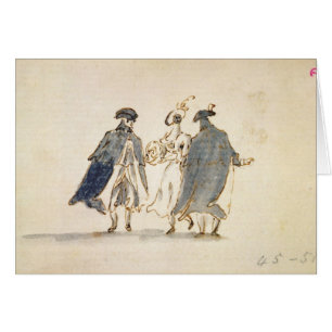 Three Masked Figures in Carnival Costume (pen & in