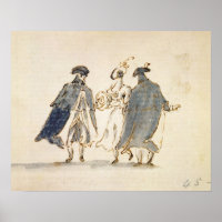 Three Masked Figures in Carnival Costume (pen & in