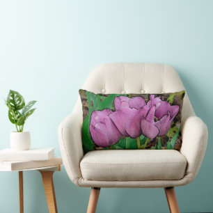"THREE MAUVE TULIPS" LUMBAR PILLOW