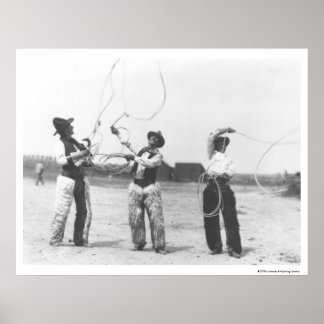 Three men lassoing. poster