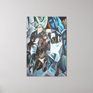 Three Men Playing Cards Geometric Art After Rockl Canvas Print