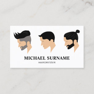 Three Men's Hair Styles Drawing Hairdresser Barber Business Card