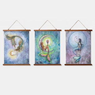 Three Mermaids Artwork by Molly Harrison Hanging Tapestry