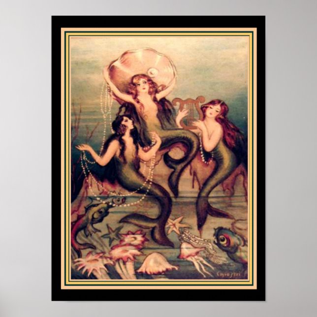 "Three Mermaids" Vintage Deco Chiostri Print (Front)