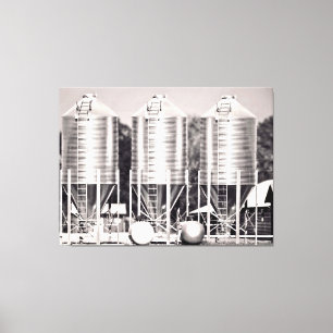 Three Metal Silos in Black and White Canvas Print