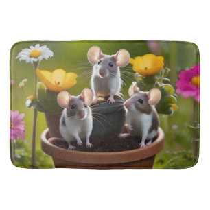 Three Mice In Flower Pots, Bath Mat
