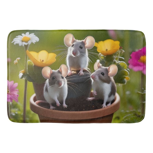 Three Mice In Flower Pots, Bath Mat (Front)