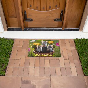 Three Mice In Flower Pots, Doormat