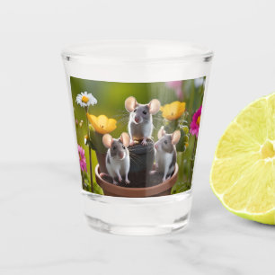 Three Mice In Flower Pots, Shot Glass