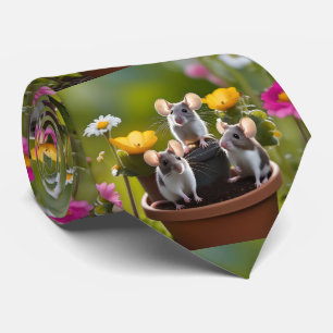 Three Mice In Flower Pots, Tie