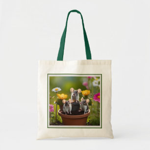 Three Mice In Flower Pots, Tote Bag
