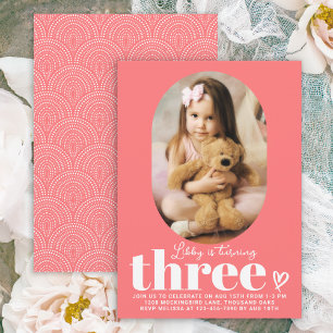 Three Modern Minimal Photo 3rd Birthday Invitation