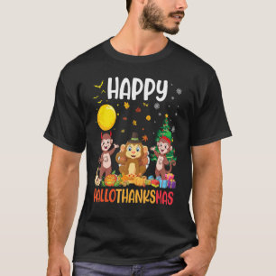 Three Monkey Dabbing Dancing Together Happy Hallot T-Shirt