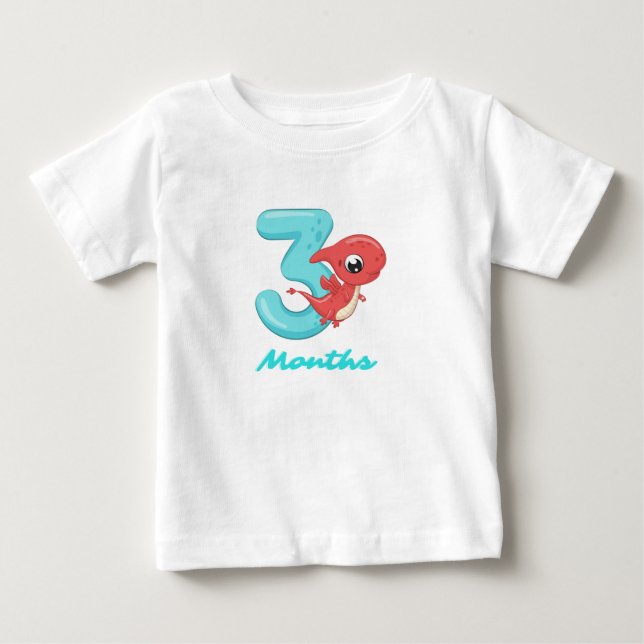 Three Months cute dinosaur Baby T-Shirt (Front)