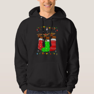 Three Moose In Christmas Socks Matching Xmas Pajam Hoodie
