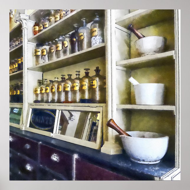 Three Mortar and Pestles in Pharmacy Poster (Front)