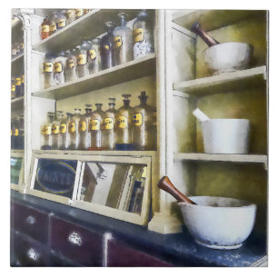 Three Mortar and Pestles in Pharmacy Tile
