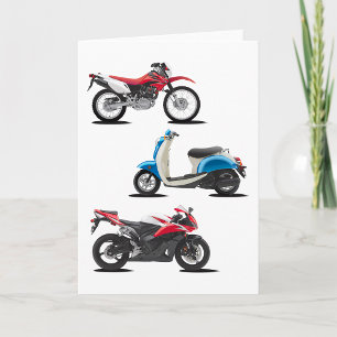 Three Motorcycles Red And Blue Greeting Cards