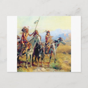 three mounted Indians Postcard