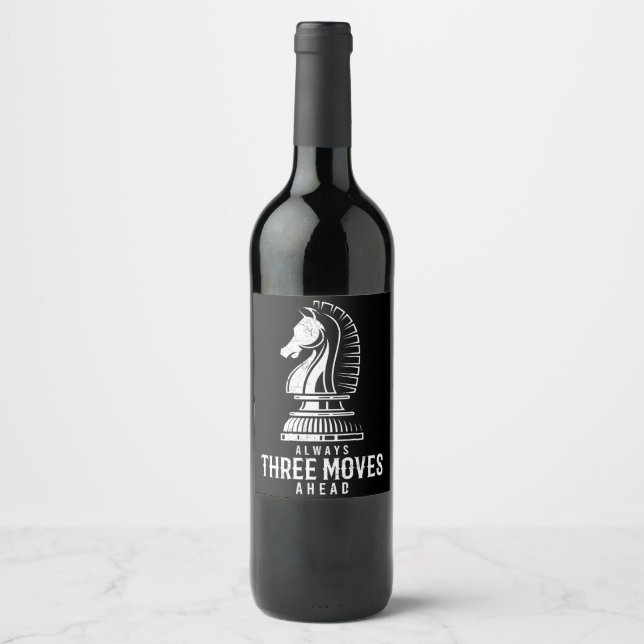 Three Moves Ahead I Chess Matt Game Chess Piece Wine Label (Front)