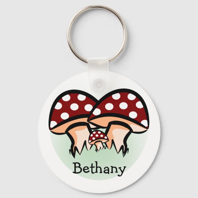Three Mushrooms Personalised Key Ring (Front)