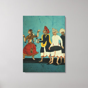 Three musicians and a dancing girl, Tanjore, Tamil Canvas Print