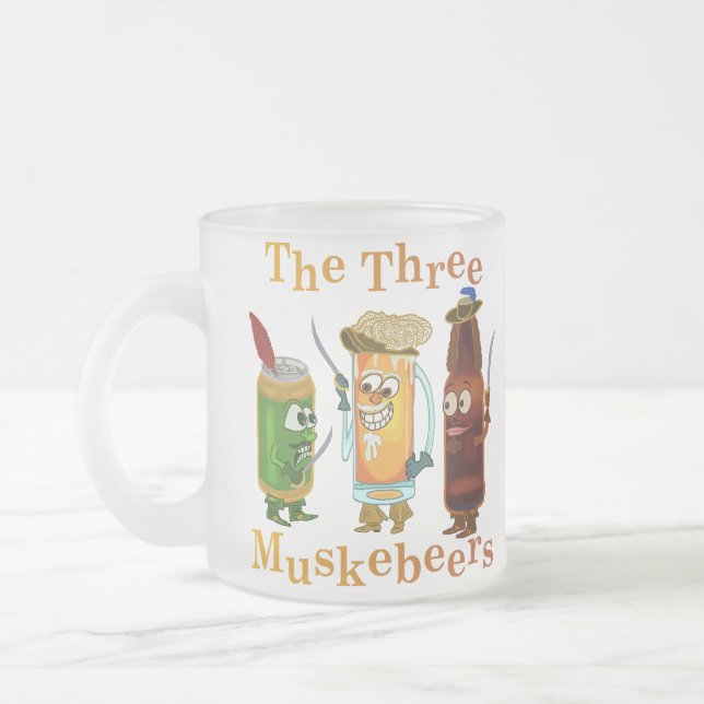 Three Muskebeers Funny Beer Pun Frosted Glass Coffee Mug (Left)