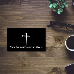 Three Nails Black Cross Outline Church Pastor Business Card