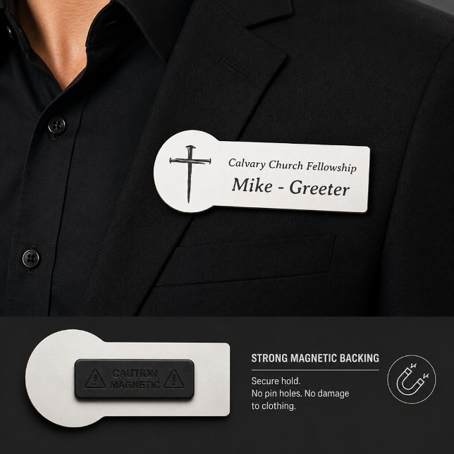Three Nails Cross Church Greeter Usher Name Tag (Creator Uploaded)