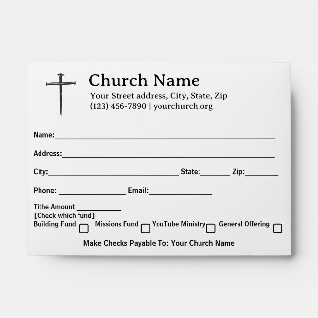 Three Nails Cross Church Tithe Offering Black Envelope (Front)