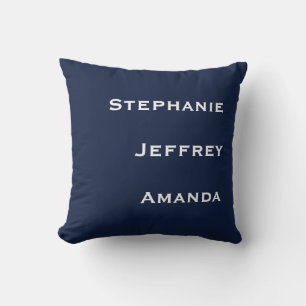 Three Names Navy Blue and White Square Cushion