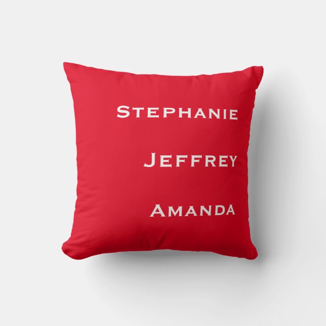 Three Names Red and White Square Cushion (Front)