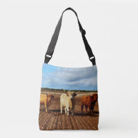 Three Naughty Highland Cows, Unisex Crossbody Bag.