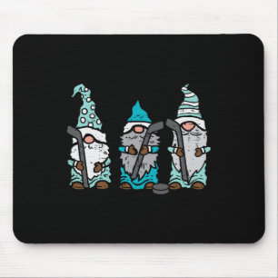 Three Nordic Gnomes Ice Hockey Tomte Nisse Player Mouse Pad
