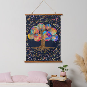 Three of life - colourful spiral branches hanging tapestry